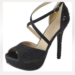 Delicacy Glittery Black Strappy Heels